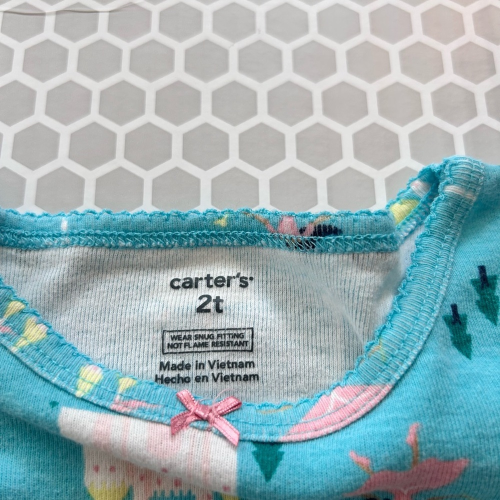Carter's Teal Princess & Unicorn Pajama Set with Pink Accents Size 2T - Picture 4 of 9